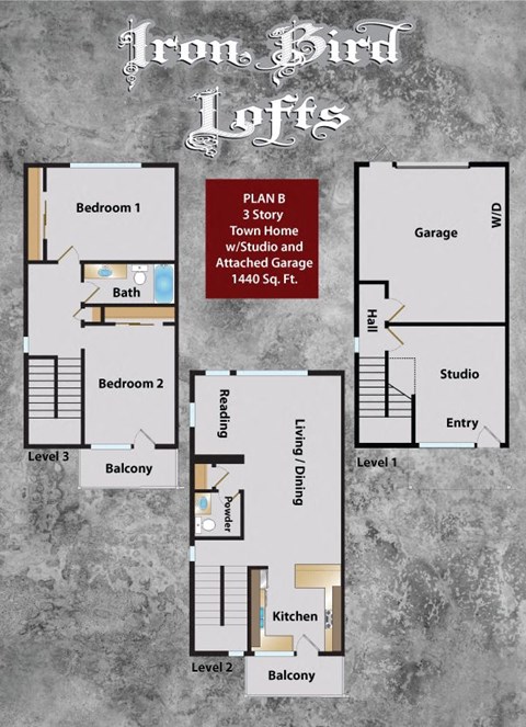 Floor plan for 2 beds, 1.5 baths, 1440 sqft